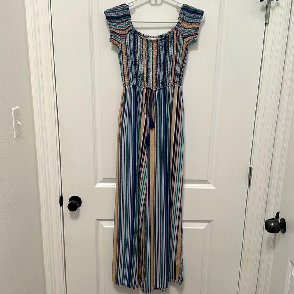 Band of gypsies smocked top, wide leg jumpsuit with pockets